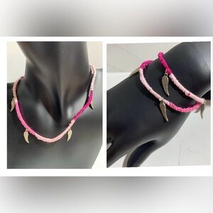 Hand crafted macrame necklace/bracelet with silver wing charms